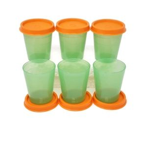 Tupperware Midgets Set of 6 Mint & Orange Lids 2oz
